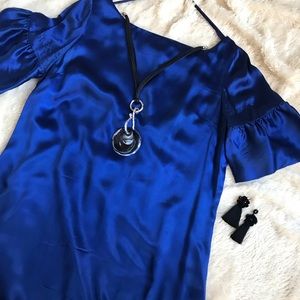 Silk Babydoll Dress w Ruffle Sleeve